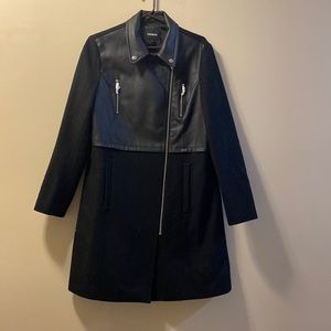 Express faux leather/wool coat.